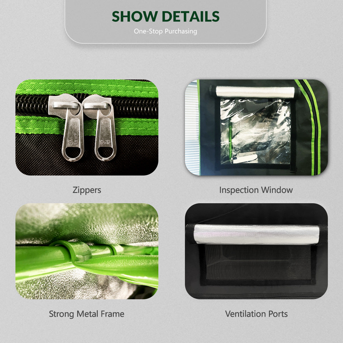 Modern Grow Tent Fabric Metal Frame 300*300*200 600D with Windows and Plastic Corners for Home Gardening Indoor Grow