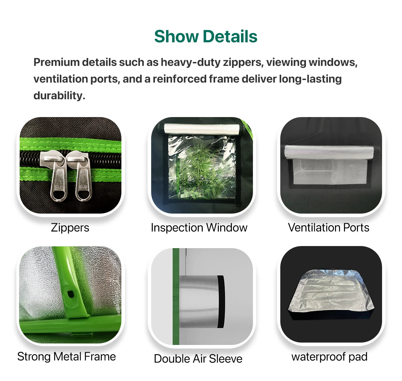 600D Oxford Fabric Grow Tent with Metal Frame 240x120x200 cm