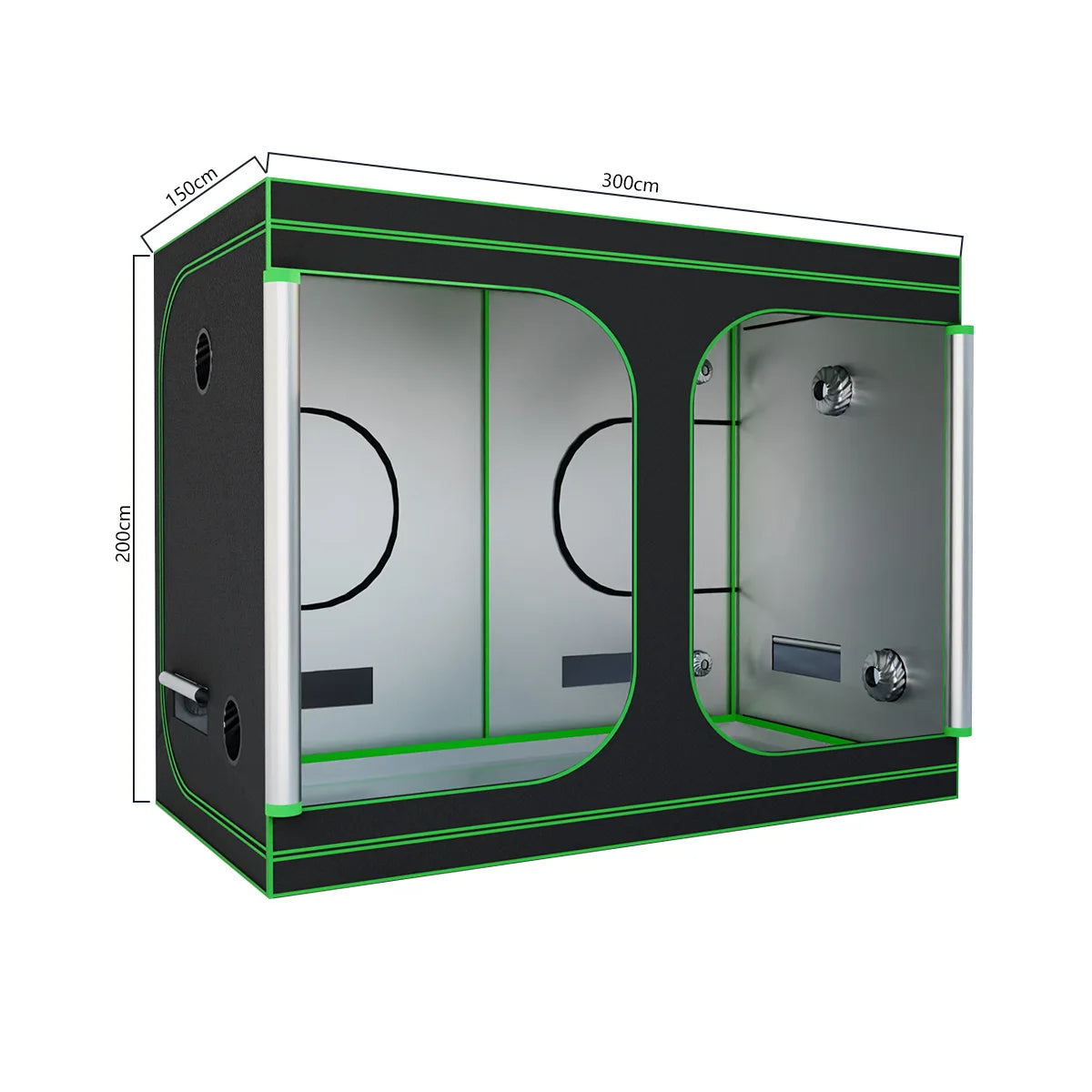 600D Oxford Fabric Grow Tent with Metal Frame 150x300x200 cm