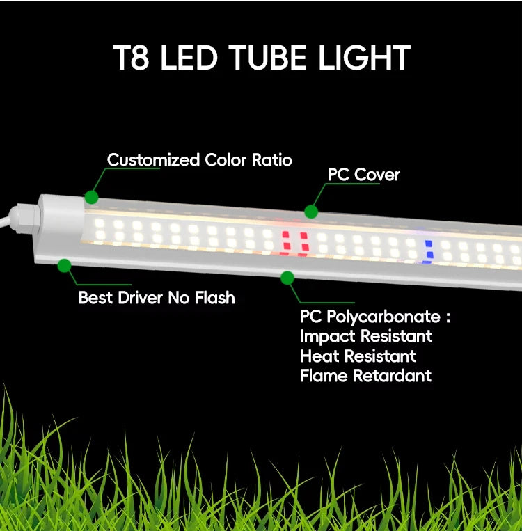 T8 LED Grow Light with MTC Chips IP65 Waterproof for Indoor Plants