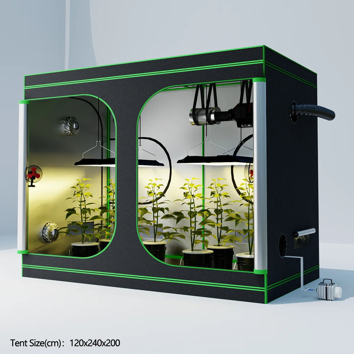 600D Oxford Fabric Grow Tent with Metal Frame 240x120x200 cm