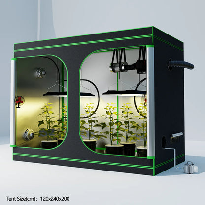 600D Oxford Fabric Grow Tent with Metal Frame 240x120x200 cm