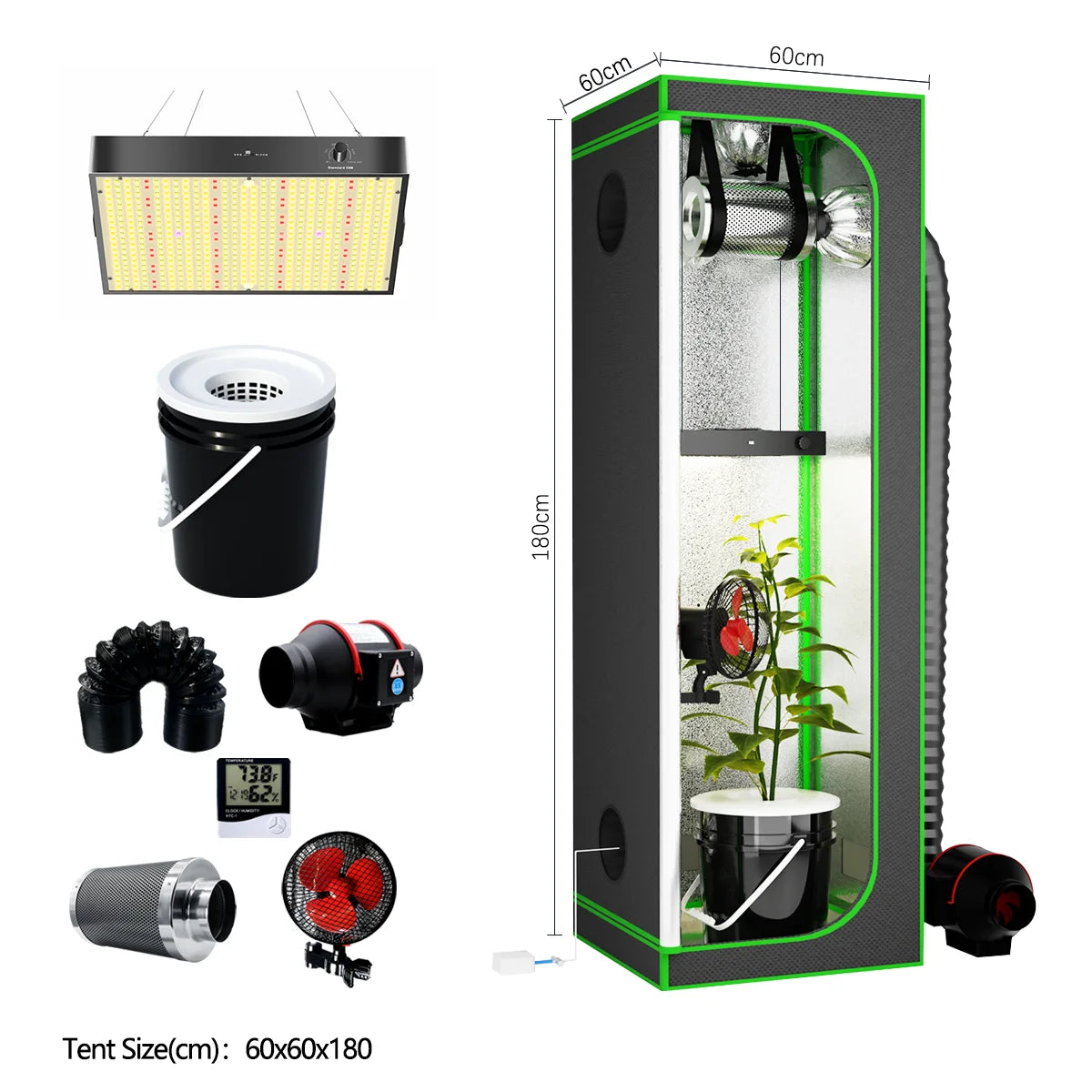 600D Oxford Fabric Grow Tent with Metal Frame 60x60x180 cm