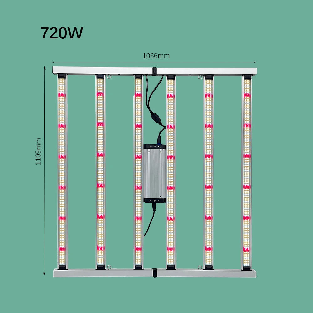 B-720W Foldable Full Spectrum LED Grow Light LM281B 6 Bar 2.55umol/J IP54 Rated for Chips 3-Year Warranty for Plant Rack