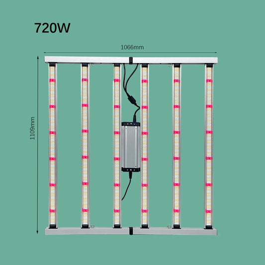 B-720W Foldable Full Spectrum LED Grow Light LM281B 6 Bar 2.55umol/J IP54 Rated for Chips 3-Year Warranty for Plant Rack
