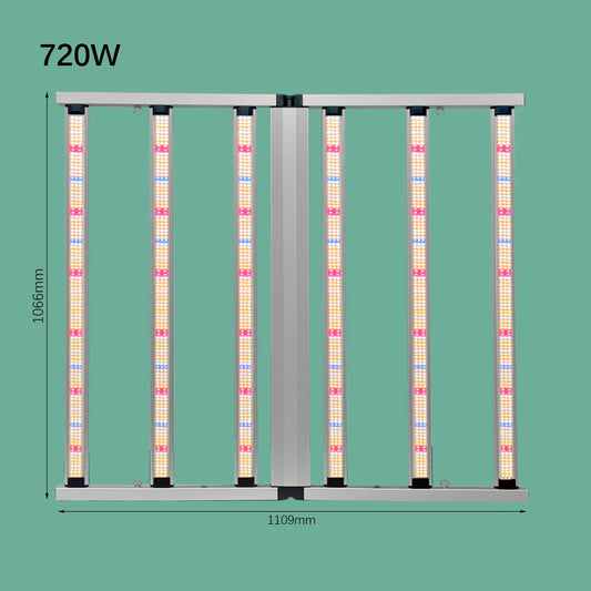 720W Foldable Full Spectrum LED Grow Light LM281B 6 Bar 2.7umol/J IP54 3-Year Warranty for Plant Rack