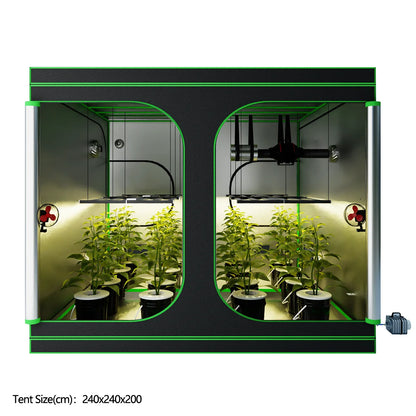 600D Oxford Fabric Grow Tent with Metal Frame 240x240x200 cm
