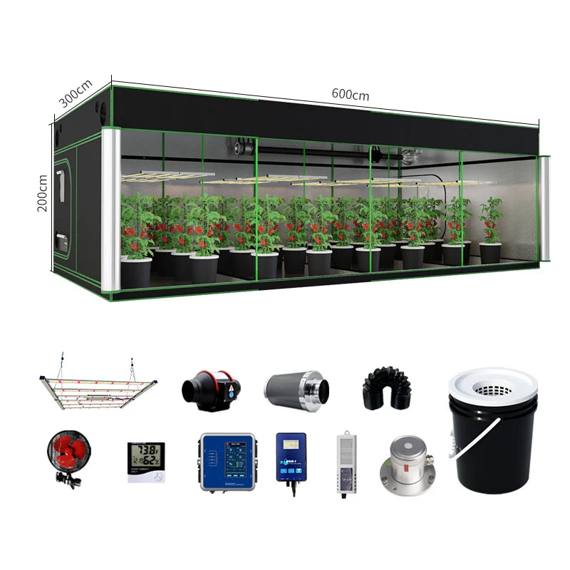 600D Oxford Fabric Grow Tent Kit with LED Light and Ventilation System 600x300x200 cm