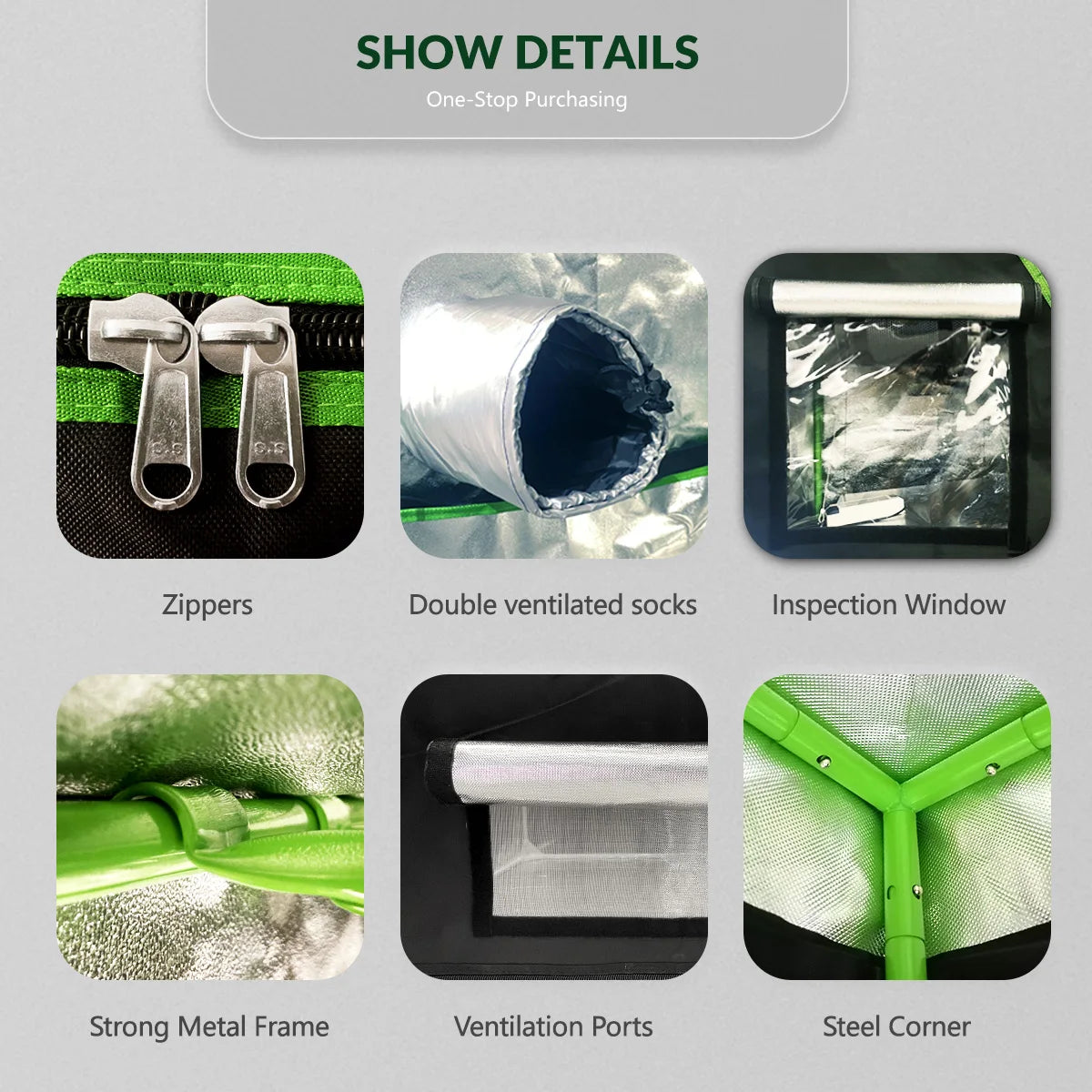 600D Oxford Fabric Grow Tent Kit with LED Light and Ventilation System 600x300x200 cm