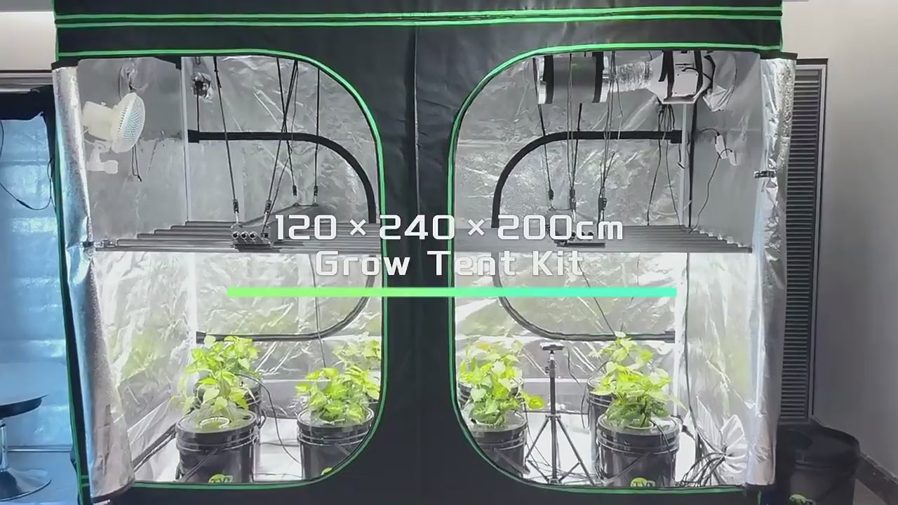 600D Oxford Fabric Grow Tent with Metal Frame 240x120x200 cm